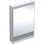 Armario con espejo Geberit ONE con nicho y ComfortLight, con una puerta, montaje empotrado, 90 cm de altura: B=60cm, Aluminio anodizado, Puerta=Lado de fijación a la izquierda